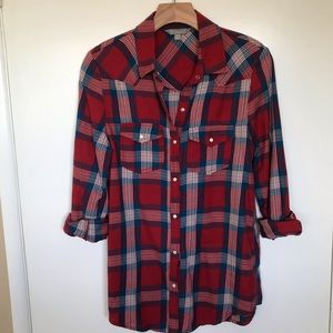 RUBBISH button down plaid shirt, red, XS